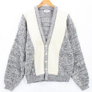 Vintage Nicolas Allen Cardigan Sweater Mens Gray Button Front V Neck Size Large